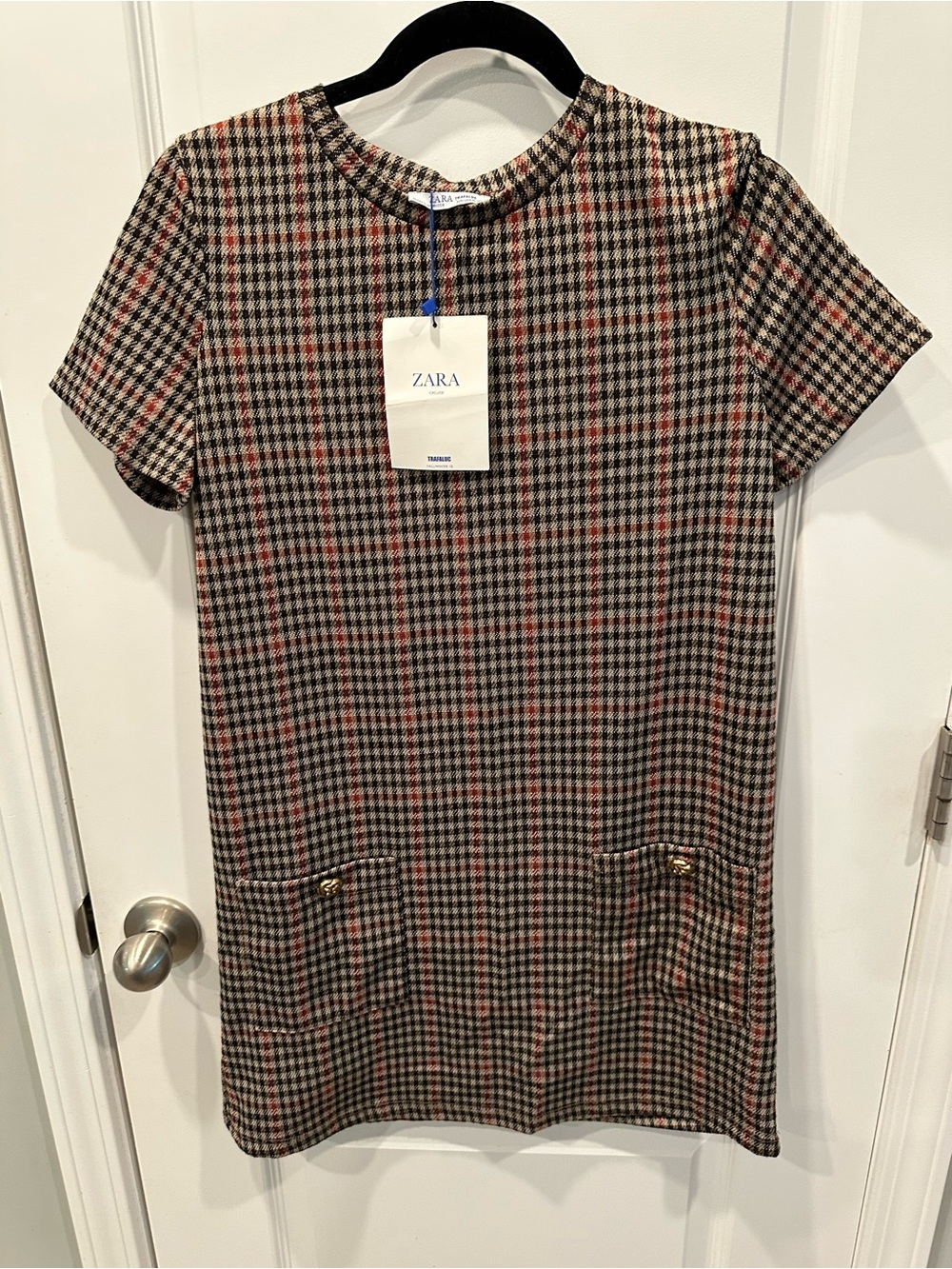 ZARA Brown and Black Checked Mini Shift Dress